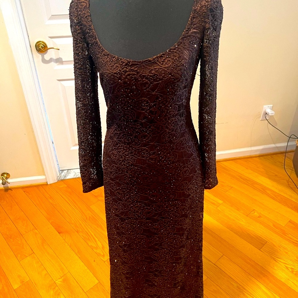 Sale 🔥🔥🔥Niteline stunning vintage brown with gold sequins maxi dress size 8